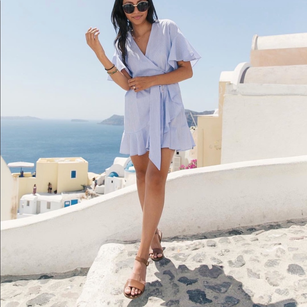 Blue and white striped dress